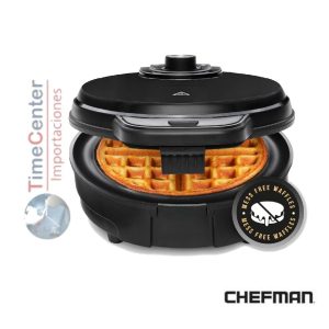 Waflera Chefman estilo Belga Redonda 4 secciones 700w Antiadherente negra